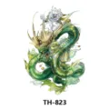 Autocollant de tatouage dragon vert impermeable variante TH-823, beau design d'art corporel detaille. - TH-823 / 210*148mm