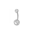 Stainless steel curved navel ring with sparkly cubic zirconia double crystal balls detail. - White Triple Rhinestone