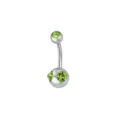 Stainless steel navel ring with green crystal double ball piercing jewelry body pierce - Green Triple Rhinestone