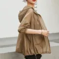 Summer lightweight breathable hooded sun protection jacket for women, casual zip-up windbreaker. - One Size (90-150 lbs) / Coffee