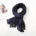 Chic crinkled floral voile scarf for women, lightweight spring and autumn fashion wrap. - Floral Pleated Style 1 Navy Blue