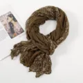 Brown pleated floral voile scarf detail shot, lightweight spring neck wrap accessory. - Floral Pleated Style 2 Coffee