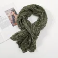 Dark green floral crinkled scarf, lightweight sheer fabric, elegant everyday women's wrap accessory. - Floral Pleated Style 2 Dark Green