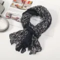 Women spring autumn floral crinkled scarf lightweight black voile shawl versatile neck wrap - Floral Pleated Style 4 Black