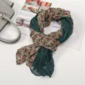 Spring autumn women floral print voile scarf pleated long hijab versatile fashion neck wrap - Floral Pleated Style 4 Dark Green