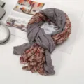 Women spring autumn twisted scarf pleated floral voile shawl versatile neck warmer - Floral Pleated Style 4 Gray Beige