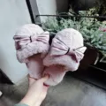 Rosa Plüsch Hausschuhe für Damen mit großen Satinschleifen, gemütliche Indoor Details. - 37 / Koreanisches Rosa