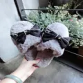 Koreanischer Stil Damen weiche flauschige Hausschuhe mit schwarzer Schleife gemütlich - 37 / Grau
