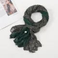 Spring Autumn Dark Green Floral Crinkled Scarf Versatile Lightweight Shawl for Women - Floral Pleated Style 5 Dark Green