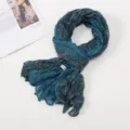 Floral crinkled voile scarf for women, lightweight spring and autumn versatile neckwear neck scarf. - Floral Pleated Style 5 Blue