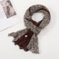 Women Spring Autumn Floral Voile Scarf Elegant Pleated Versatile Long Shawl Neckwear - Floral Pleated Style 5 Coffee