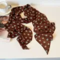 Brown polka dot long scarf fashion hair band elegant feminine accessory versatile design - Coffee Base Green Dot Silk Scarf