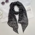 Black and white polka dot long scarf, stylish hair ribbon and neck accessory for women. - Black Base Small Dot Silk Scarf