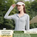 Women sun protection clothing summer lightweight breathable UV blocking hooded jacket main view - L / Gray