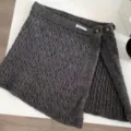 Dark grey cable knit wrap skirt winter layering half skirt with side buttons for women - One Size / Gray