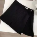 Black cable knit wrap skirt for women, stylish autumn winter layering mini skirt apparel. - One Size / Black