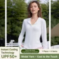 Women's white slim-fit sun protection jacket with hood, lightweight UV blocking fabric. - L / White