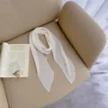 Solid color pleated skinny scarf for women, elegant twilly ribbon necktie for spring and summer. - Pure White