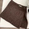 Dark brown cable knit wrap skirt for women, stylish autumn winter layered mini skirt. - One Size / Camel
