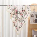 Elegant floral print square scarf white silk feel neckerchief for women stylish hair accessory - Pink Border Floral