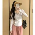 Women's ice silk slim fit sun protection clothing summer breathable UV resistant yoga top - L / White