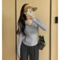 Women's ice silk slim sun protection hoodie summer UV breathable yoga cover up outerwear. - L / Dark Gray