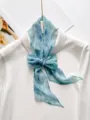 Blue feather print long silk scarf elegant neck bow accessory for women variant style - Teal