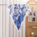 Blue and white floral print square scarf, stylish vintage headscarf for women and girls. - White and Blue Floral