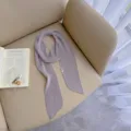 Solid pleated artificial silk skinny scarf for women, elegant neck ribbon and spring scarf. - Gray
