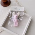 Cute plush bunny keychain with angel wings and pearls, sweet bag pendant and phone accessory. - Pink Base White Ears Rabbit Wing Pendant