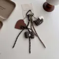 Bruine ruit strik sleutelhanger schattige pluche kat tassenhanger esthetisch accessoire voor tas - Koffiebruin Strik