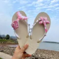 Damen Meerjungfrau Seestern Pailletten Zehentrenner Sommer Strand Mode Freizeitschuhe - M (38-39 / 25cm) / Weißer Sohle mit Rosa
