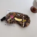 Cute leopard print plush sleep mask funny cartoon shading eye cover for women and travel rest - Braid Style / Black Leopard