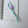Green white braided rope keychain with purple H letter bead, cute diy phone charm strap. - Lake Green