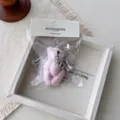 Cute pink fluffy teddy bear keychain with angel wings and pearls for bag phone pendant. - Pink Bear Wing Pendant