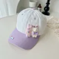 Kinder süße Baseballkappe mit Plüsch Kaninchen Strass Dekor und lila Schirm für Sommer. - Kopfumfang 52-54cm / Kinder Lila