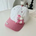 Kinder süße Plüsch Kaninchen Baseballcap mit pinker Schleife und Strass für den Sommer. - Kopfumfang 52-54cm / Kinder Rouge Rosa