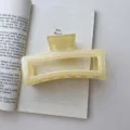 Translucent yellow glitter hair claw clip, simple rectangular shark clip for women styling daily. - Square Claw Clip / 13cm / Milk Yellow
