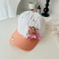 Sommer Kinder Baseball Cap mit süßem Plüschhasen, Strasssteinen und rosa Schleife. - Kopfumfang 52-54cm / Kinder Orange