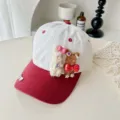 Kinder Sommer Baseballcap mit süßen Plüschhasen und glitzernden Strass Schleifen. - Kopfumfang 52-54cm / Kinder Weinrot