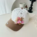 Kids cute plush rabbit baseball cap with rhinestones, white and brown summer sun visor hat. - Head Circumference 52-54cm / Kids Light Coffee