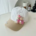 Kids Cute Cartoon Rabbit Baseball Cap White And Khaki With Rhinestone Bow Variant - Head Circumference 52-54cm / Kids' - Khaki