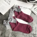 Sweet style women cotton socks featuring a large bowknot, comfortable and stylish daily wear. - One Size / Burgundy + Gray Bowknot
