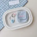 Blauwe ruitjes stoffen mini oortelefoon hoesje, draagbare opbergtas met metalen sleutelhanger. - Blauw Geruit