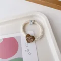 Cute white pleated hair scrunchie with brown bear heart pendant sweet hair accessory - Milky White Scrunchie + Brown Letter Bear Cloth Label
