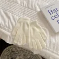 Damen einfarbig weiss winter warme gestrickte fingerhandschuhe weich dicke kaeltefeste fäustlinge - Einheitsgröße / Weiß