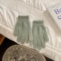 Damen Strickhandschuhe Einfarbig Warme Fünffinger Handschuhe Hellgrün Winter Thermo - Einheitsgröße / Bohnengrün