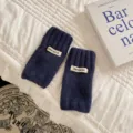 Guanti senza dita in maglia blu scuro, eleganti guanti caldi a metà dito per inverno. - Taglia unica / Blu Notte