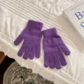 Lila Strick Damenhandschuhe, einfarbig weich flauschig warm Wolle Fünffinger Handschuhe - Einheitsgröße / Kaninchenhaar Lila