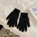 Koreanische Winter einfarbig warme Plüsch Fünffingerhandschuhe Damen Strickhandschuhe weich - Einheitsgröße / Kaninchenfell-Stil - Schwarz